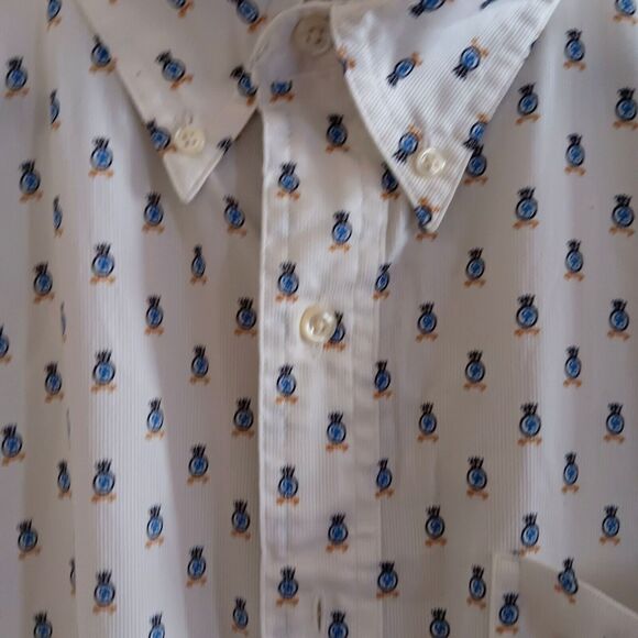 Ralph Lauren Mens Chaps Sz XL Button Down Short Sleeve  White W/ Logo Graphic - Picture 11 of 13